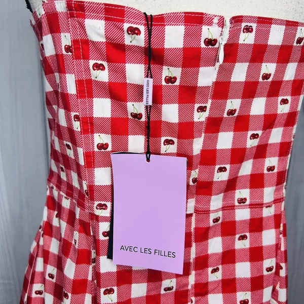 NWT Avec Les Filles Cherry Print Sweetheart Fit & Flare Midi Dress Sz 14 Stretch - Image 11