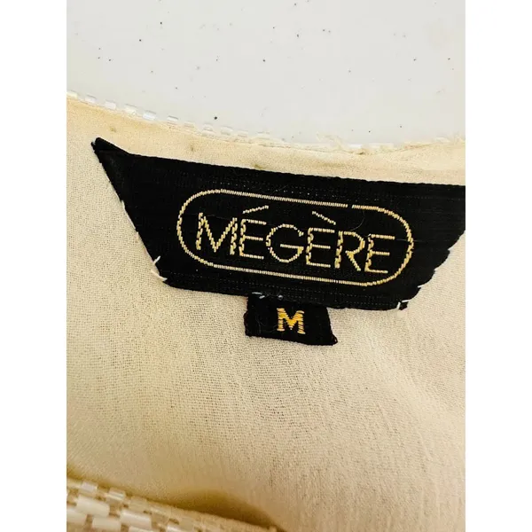 VTG Megere White Sequin Beaded‎ Dress M Long Sleeve Ruffle Hem Formal Wedding - Image 8