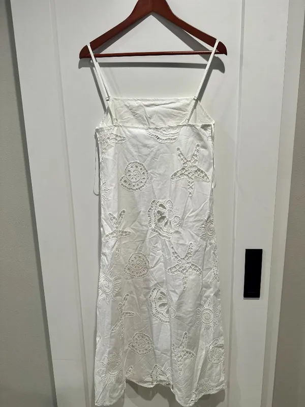NWT Maude Club Ciel Seashell Eyelet Cotton Midi Dress White S - Image 3