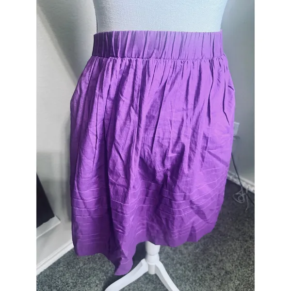 Odille Fuchsia Purple Cotton Mini Skirt Elastic Waist Tie M - Image 3