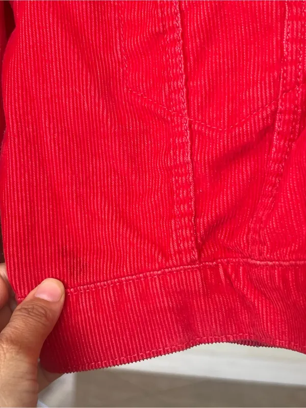 LEVI’S PREMIUM Red Corduroy Cropped Trucker Jacket - Medium White Tab - Image 11
