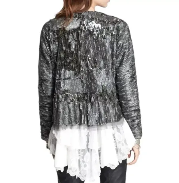 Free People Sequin Open Front Waterfall Jacket In Silver Women's Size: XS - Image 3