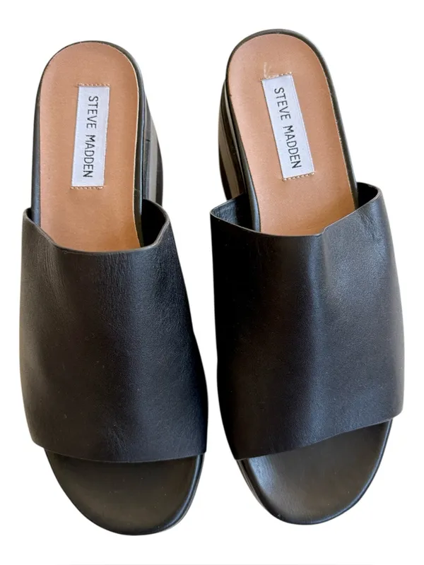 EUC Steve Madden Leather King Platform Sandals Black Size 8 - Image 2
