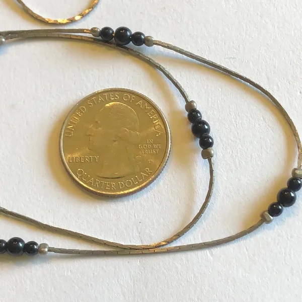 Vintage Silver Tone & Black Beaded Dainty Necklace - Image 4