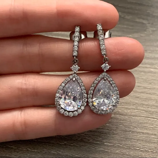 18K Gold Plated CZ Bridal Earrings Bride Drop Cubic Zirconia Wedding Sparkle - Image 9
