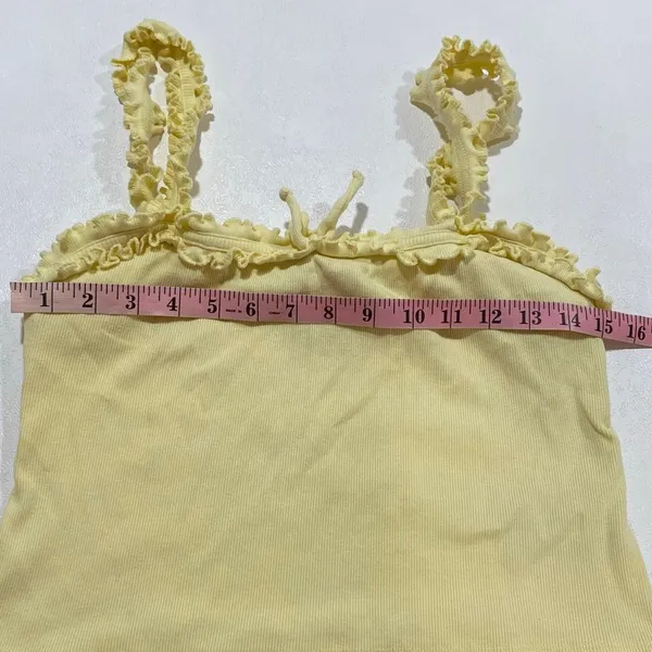 Maeve Anthropologie Size M Yellow Ruffle Ribbed Tank Top Coquette Y2K - Image 6