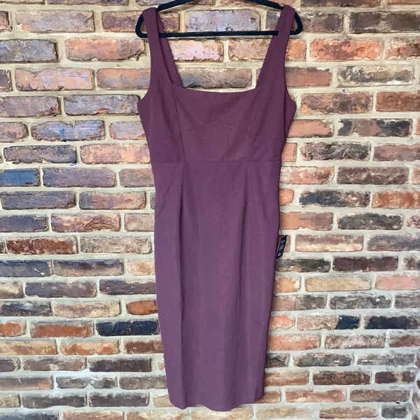 NWT Lulus Vibrant Allure Plum Square Neck Sleeveless Bodycon Midi Dress Large - Image 3