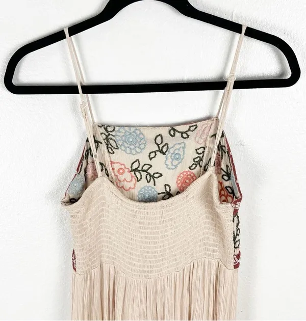 ALTAR’D STATE Cream Spaghetti Straps Embroidered Front Smocked Back Tiered Dress - Image 9