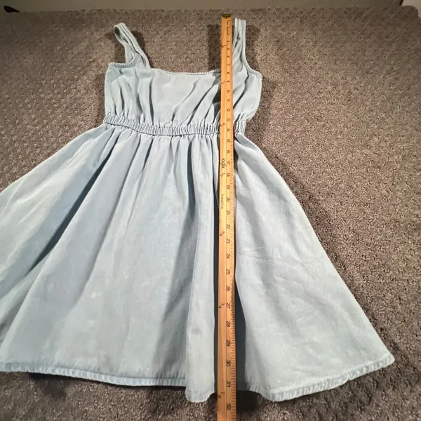 ASOS Denim Skater Dress Womens 4 Light Blue Elastic Waist Cotton Pockets Boho - Image 9