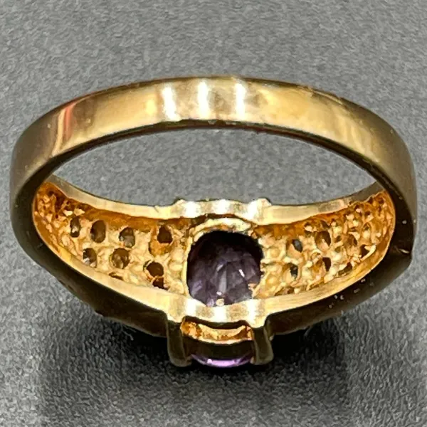 Purple Clear Rhinestone 14k Gold Electroplate Cocktail Ring Size 9 - Image 7