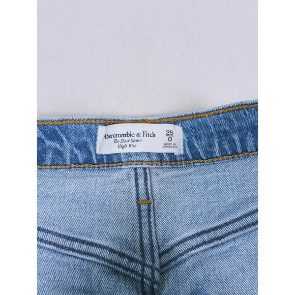 Abercrombie & Fitch Dad Short High Rise Size 25(0) Blue Raw Hem Distressed Denim - Image 3