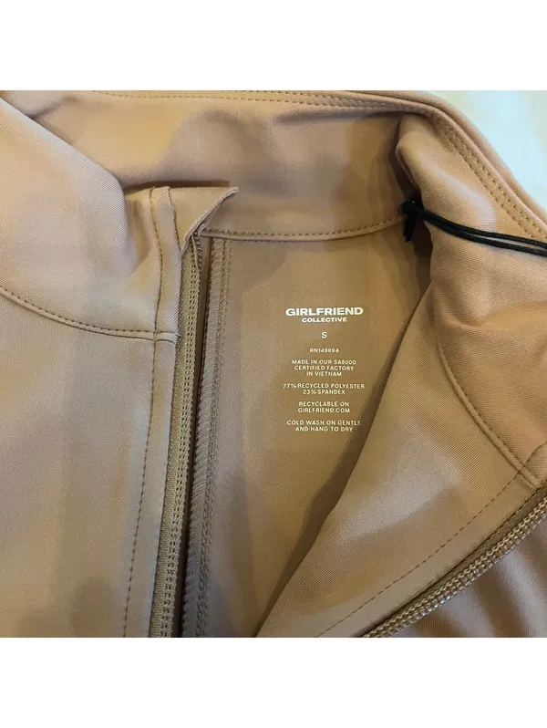 NEW Girlfriend Collective Women's Parker Seamed Jacket Woodsmoke Tan Active S - Image 4
