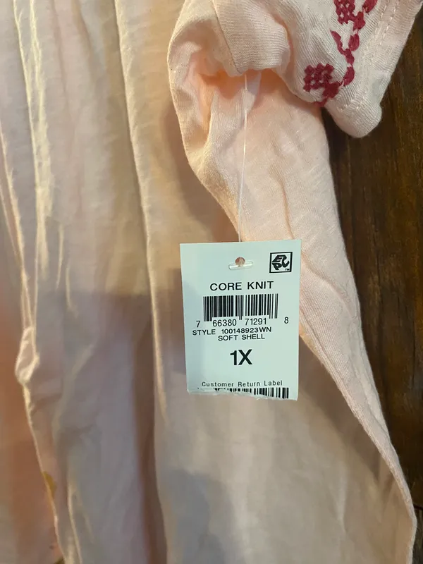 Style&co Top Size 1X Soft Shell Pink Square Neck Cap Short Sleeve Embroidered - Image 5