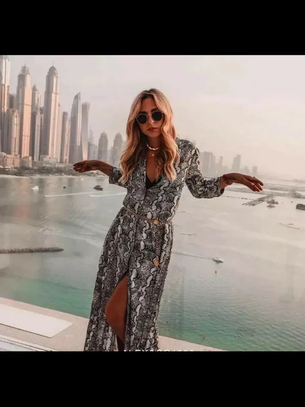 Zara Gray Snake-Print Maxi Dress - Image 9