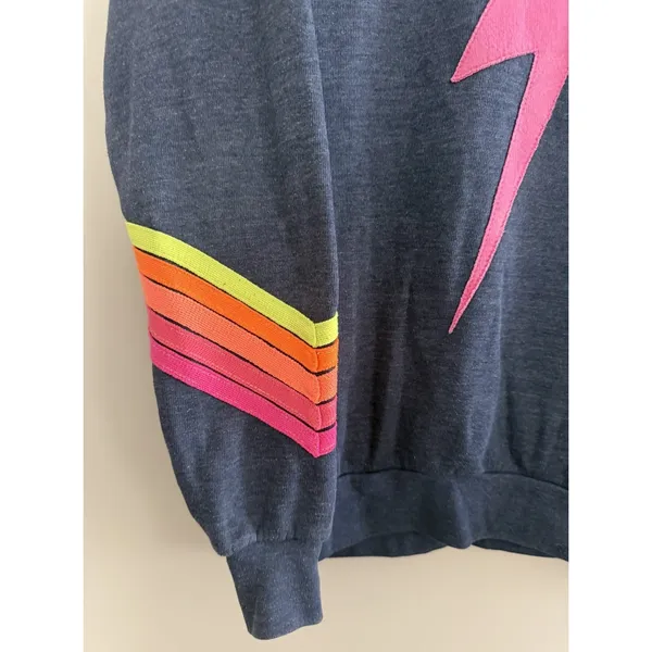 Aviator Nation Lightning Bolt Neon Chevron 5 Stripe Crew Sweatshirt Size Medium‎ - Image 7