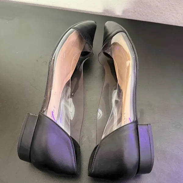 Jon Josef Clear Ballet Flats Black Leather Pointed Cap Toe Womens 7 Casual - Image 12