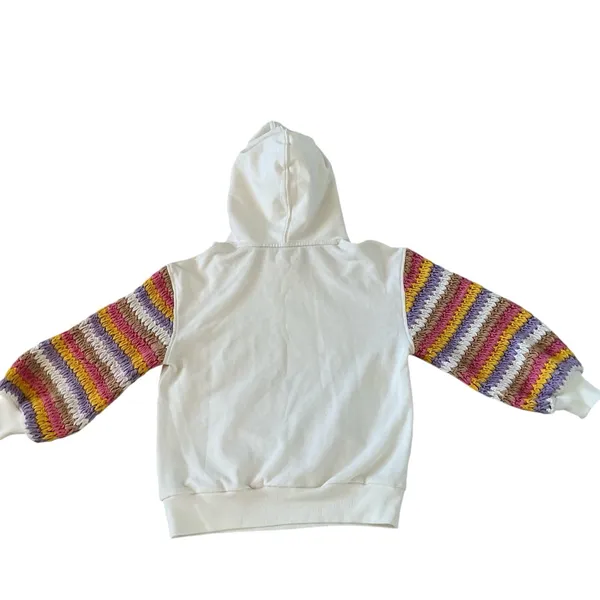 Alice + Olivia Nisa crochet sleeve pocket hoodie sweatshirt Sz XS off white - Image 7