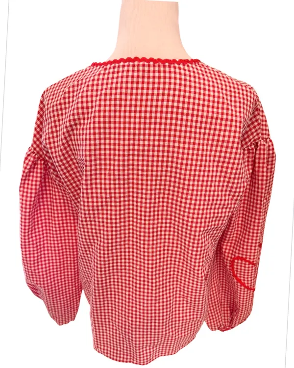 Red Gingham Sweetheart Tie Front Top Jacket Hearts Lightweight S - Image 4