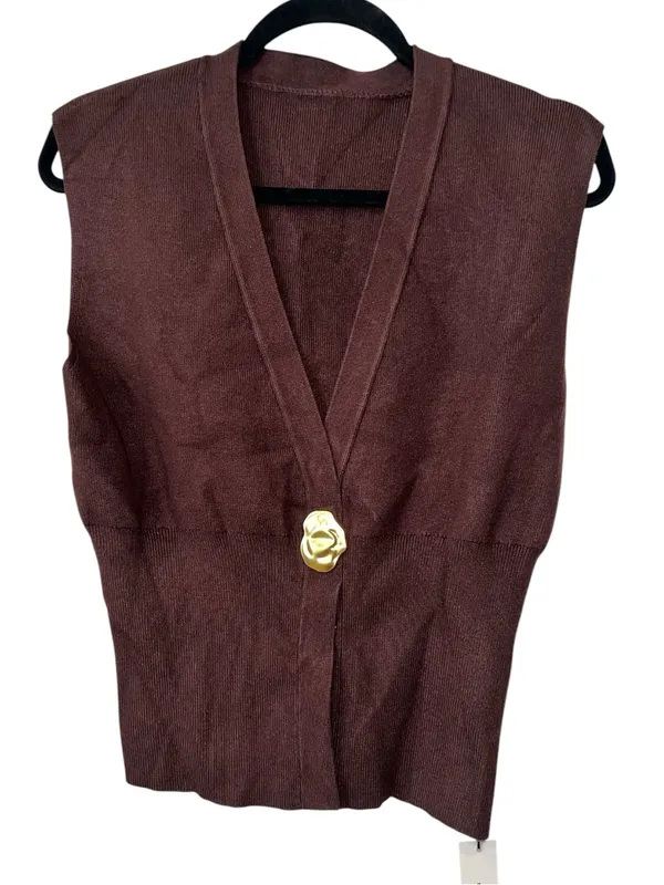 Commense V-Neck Gold Button Sweater Vest Dark Brown Size Small NWT - Image 3