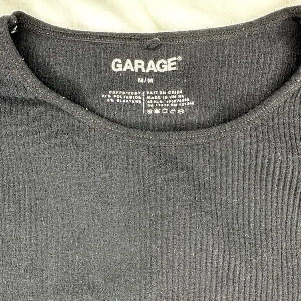 Garage black ribbed short-sleeve crop top - Image 2