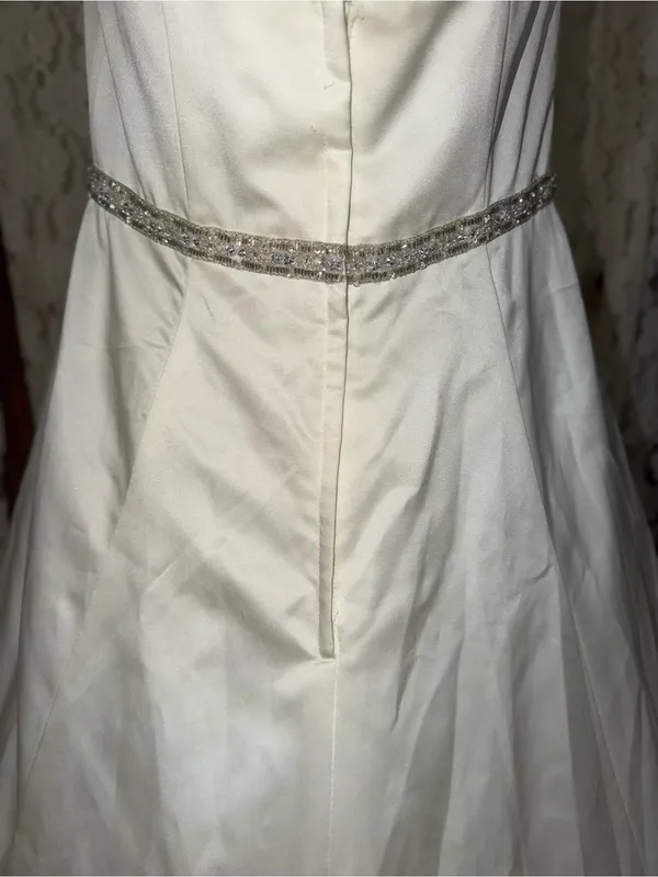 Beautiful David’s Bridal Strapless Satin & Organza Ruffle Wedding Gown - Image 6