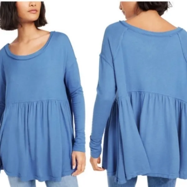 Free People Forever Your Girl Babydoll Blue Top - Image 2