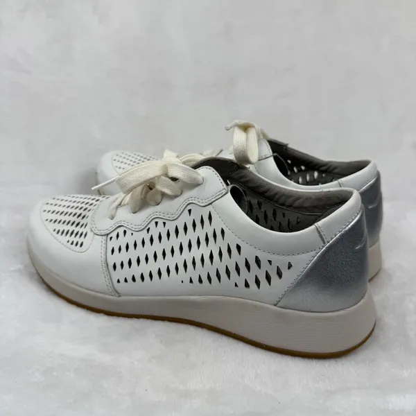 Dansko Charlie White Leather Perforated Lace Up Sneakers Silver Heel Womens‎ 39 - Image 8