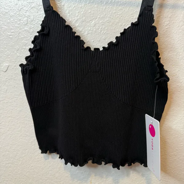 Yogalicious Black Ribbed Seamless Kendall Crop Tank Lettuce Hem Y2K Size Medium - Image 2