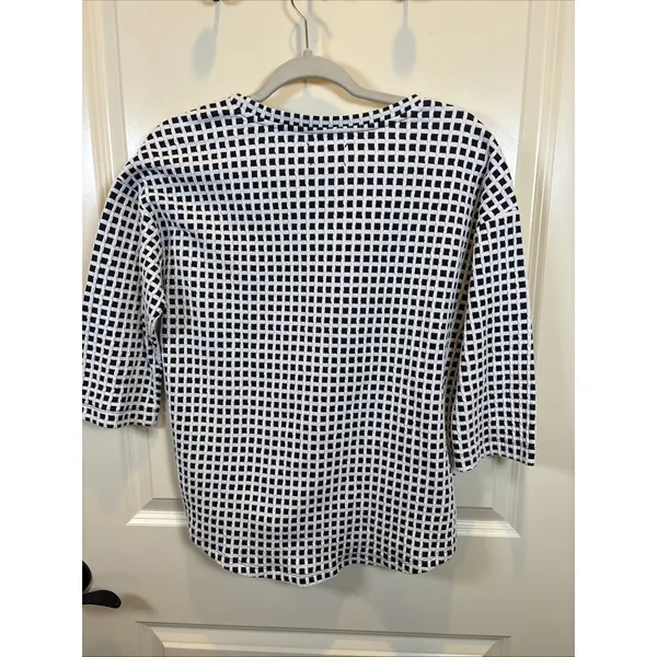 Lou & Grey Black White Grid Pattern Textured Hi-Low Hem Blouse Top Medium Shirt - Image 6