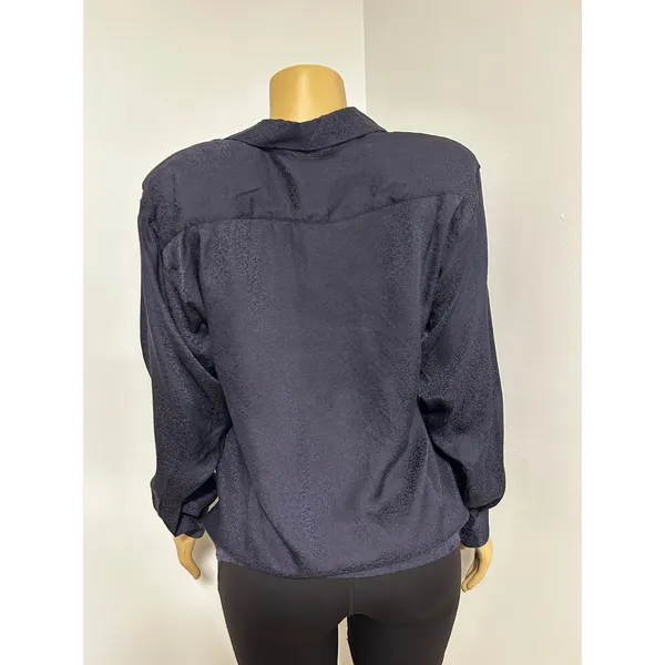 Alex & Amy Womens Navy Blue 100% Silk Jacquard Long Sleeve Button Down Blouse S - Image 5