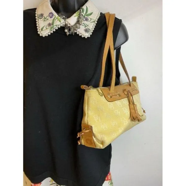dooney and bourke fabric medium size yellow tan fa - Image 5