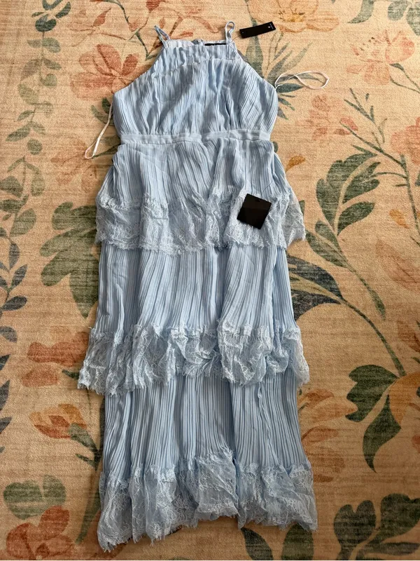 Lulu's Came For Cocktails Light Blue Pleated Tiered Lace Maxi Dress - Image 5