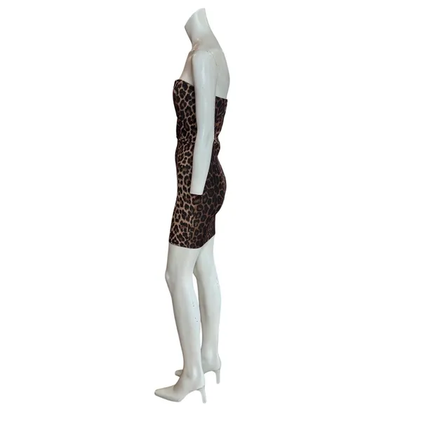 Roly Poly Leopard Print Strapless Mini Dress Brown Black Size M NWT - Image 3