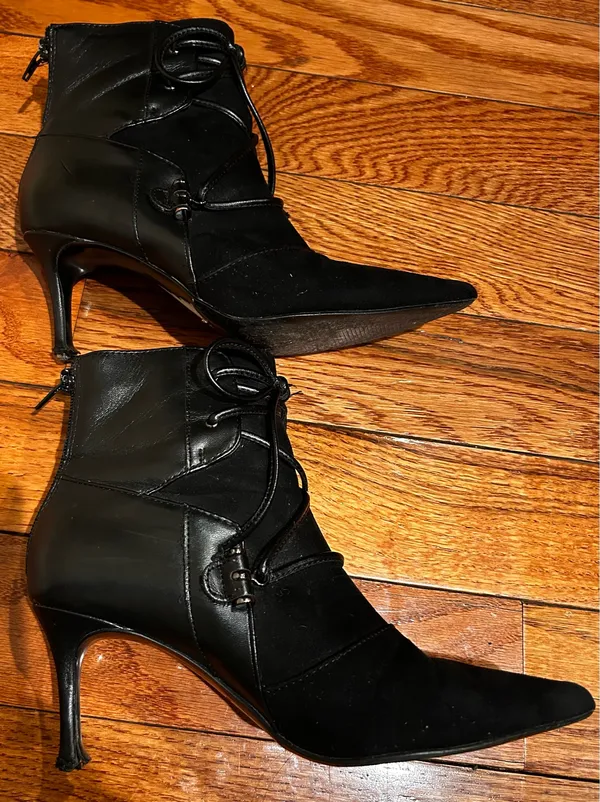 Nine West VTG Y2K Black suede/leather pointed toe with lace Ankle boots 7M - Image 6