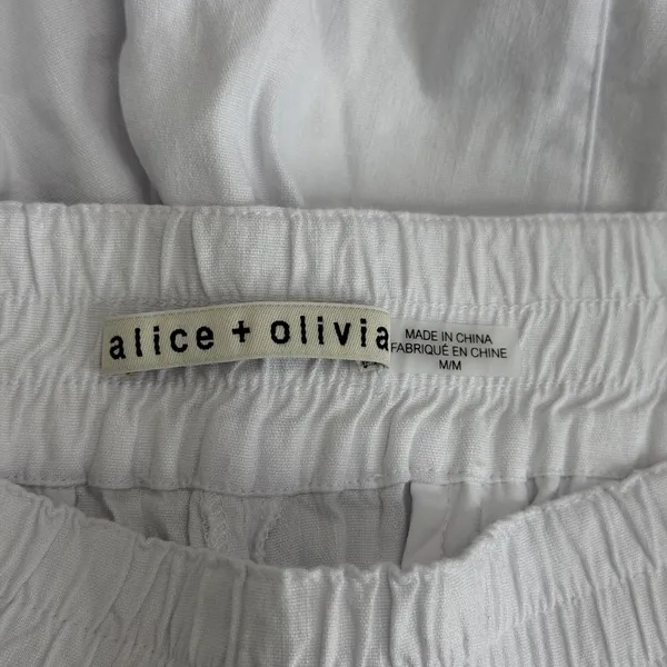 Alice + Olivia Cargo Buckle Joggers White Size Medium Linen Blend - Image 5