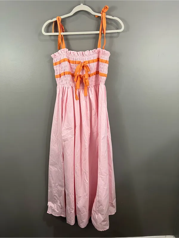 MABL size medium Pink Sundress with Orange Tie Straps - Image 2
