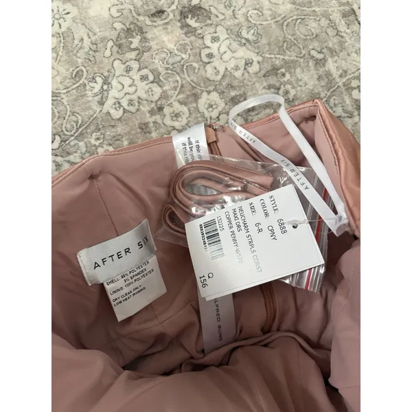 Dessy After Six Strapless Topstitched Corset Satin Maxi Dress Copper Penn Size 6 - Image 5