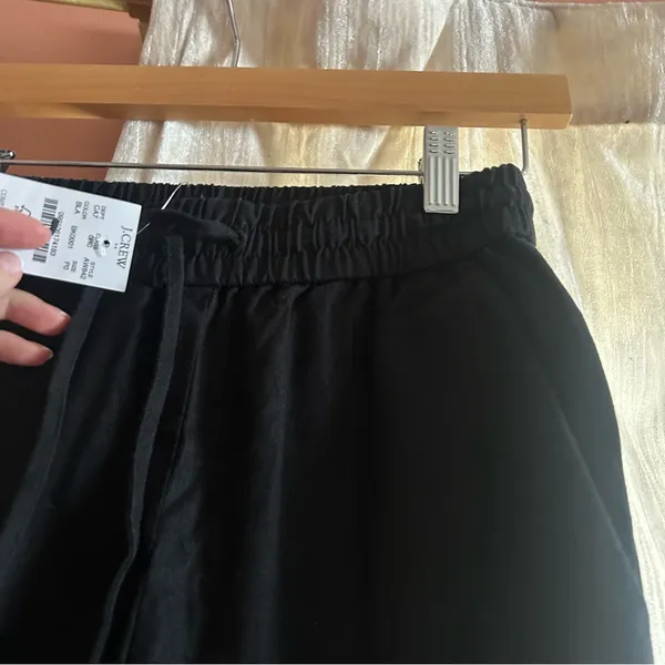 J. Crew Linen Cotton Blend Drawstring Pants‎ Black Pull On NWT Size 0 Petite - Image 3