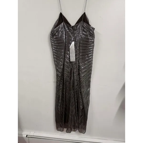 Mac Duggal Stunning Pleated Metallic V-neck Maxi Dress Size S-M $398 - Image 5