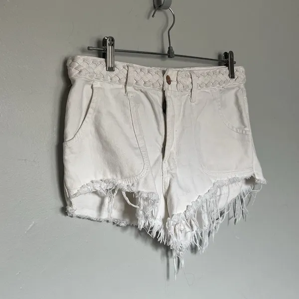 Abercrombie Fitch Festival Shorts Womens 10 White Fringe High Rise Button Zip - Image 3