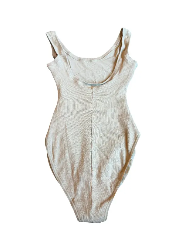 Skims Cotton Ribbed Bodysuit Neutral Taupe Stretch One Piece Slimming Size Small - Image 7