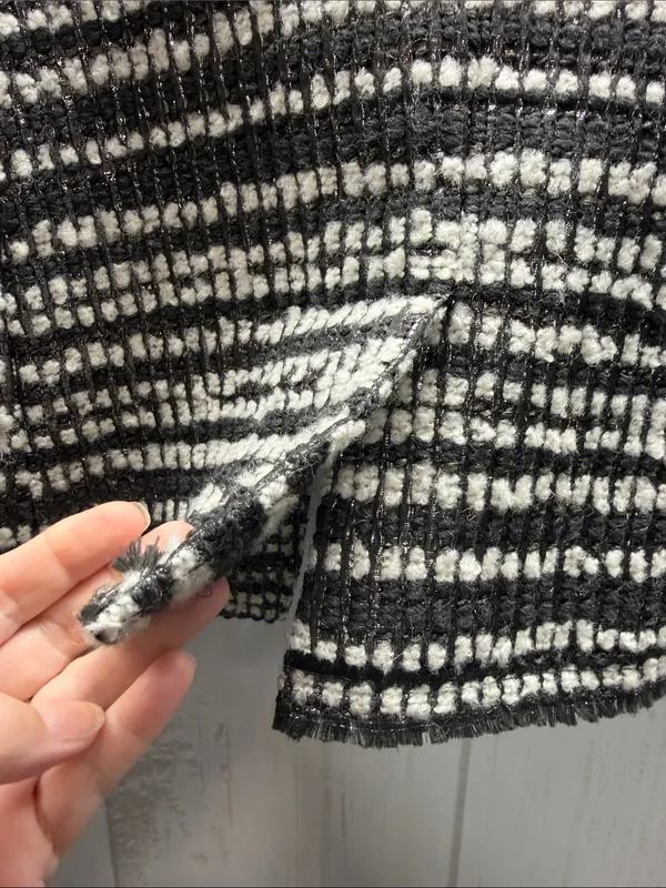 Alice + Olivia Luci Black Gray White Silver Metallic Tweed Jacket Blazer Large - Image 6