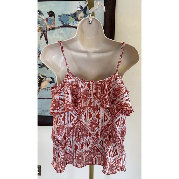 Corsage Tank Top Women's Large Round Neck Ruffle Sleeveless Printed Blouse - Image 2