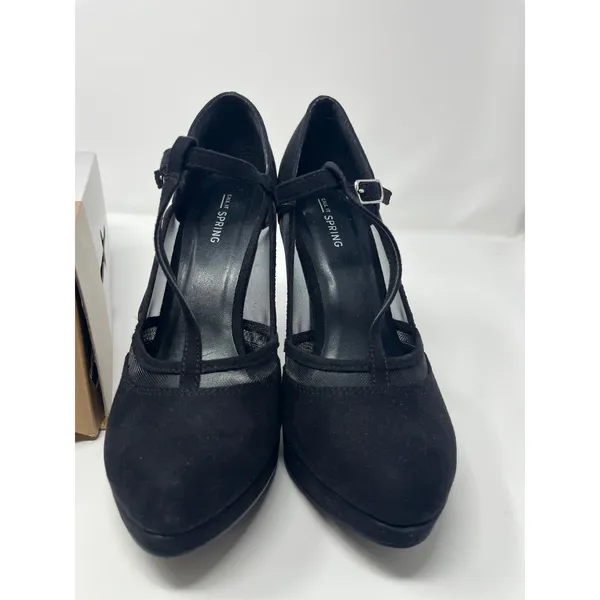 Call It Spring Cadorella Suede Mesh T-Strap Platform Stiletto Heels Women 9 Blac - Image 5