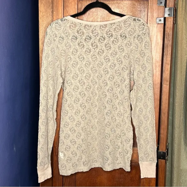BKE Y2K Boho Lace Mesh Long Sleeve Top Cottagecore Sheer Fairycore Festival L - Image 3
