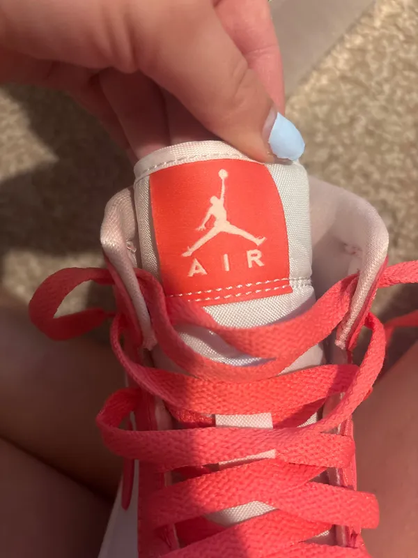 White and Coral Women’s Air Jordan 1’s - Image 9