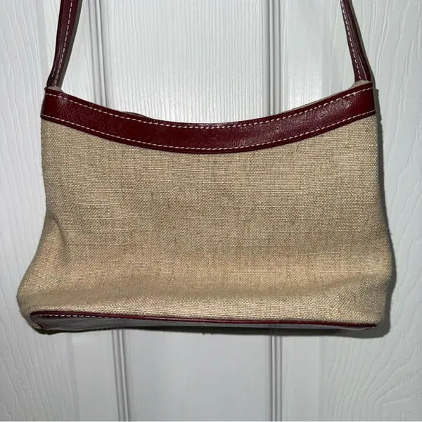 ETIENNE AIGNER Shoulder Bag Mini Linen Burgundy Leather 90’s Y2K Vintage - Image 4