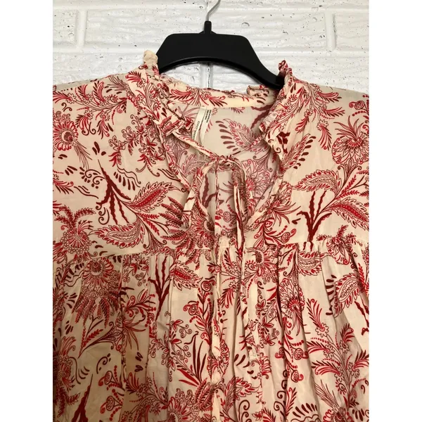 By Anthropologie peasant blouse off white‎ & red tie collar women's size small - Image 7