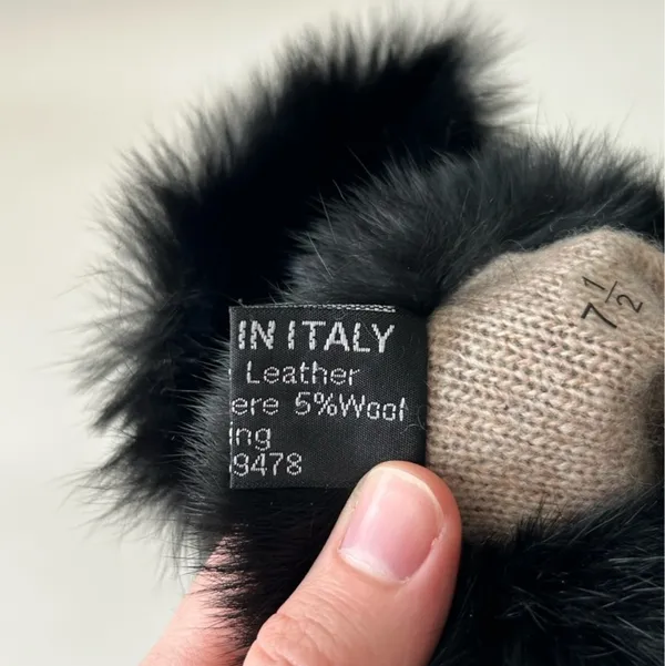 Elegant Black Fur-Trimmed Leather Gloves - Image 6