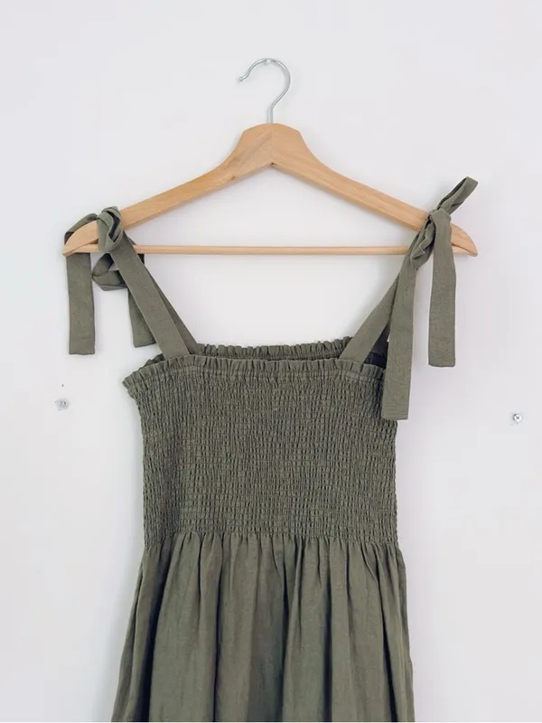 NEW Aritzia Wilfred Women’s Golden Hour Smocked Organic Linen Midi Dress - Image 9
